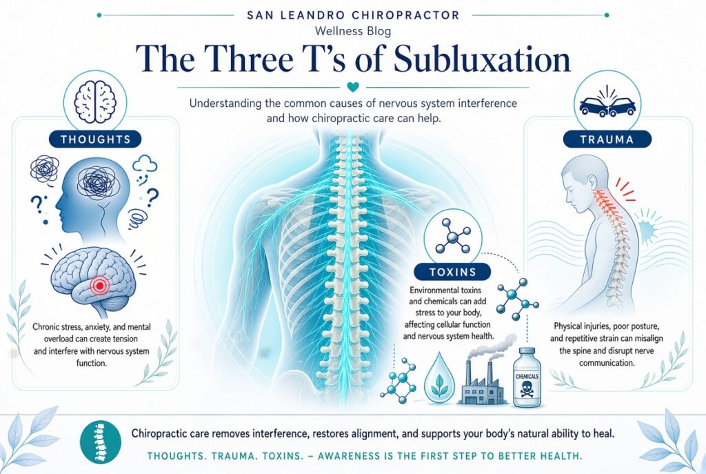 The Three T’s of Subluxation: How Thoughts, Trauma, and Toxins Impact Your Nervous System – Insights from a San Leandro Chiropractor 1 3Ts of subluxation